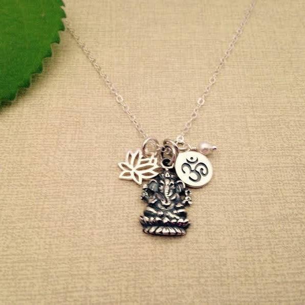 Ganesh Necklace with Om, Lotus and Pearl