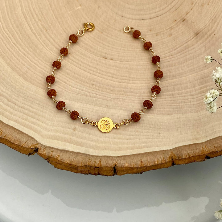 Rudraksh and Om Bracelet in Gold