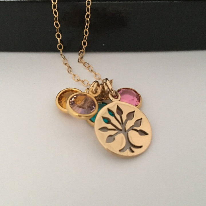 Tree Charm Gold Necklace With Birthstones