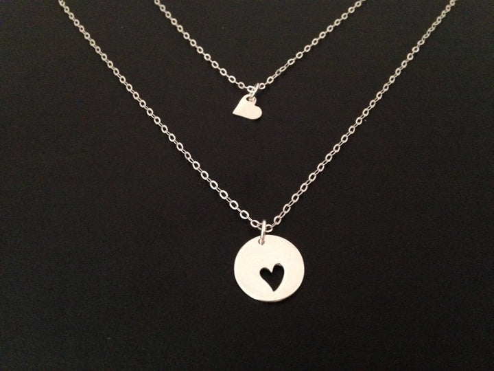 Mother Daughter Necklace Set,Cut-out Heart Necklace,Tiny Heart,mother daughter jewelry,mother daughter set,silver heart necklace,jewelry set