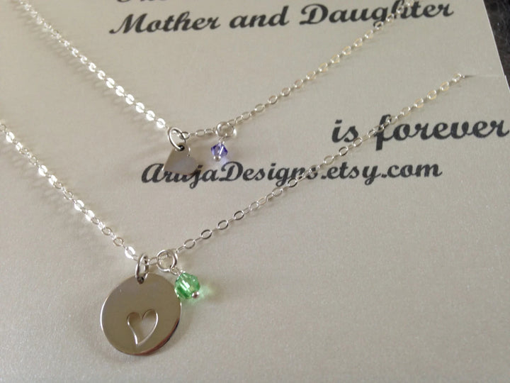 Mother Daughter Necklace Set,Cut-out Heart Necklace,Tiny Heart,mother daughter jewelry,mother daughter set,silver heart necklace,jewelry set