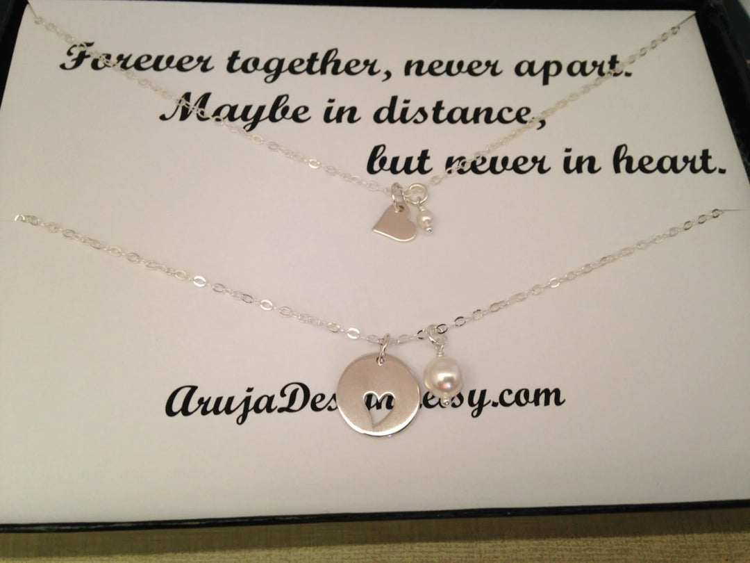 Mother Daughter Necklace Set,Cut-out Heart Necklace,Tiny Heart,mother daughter jewelry,mother daughter set,silver heart necklace,jewelry set