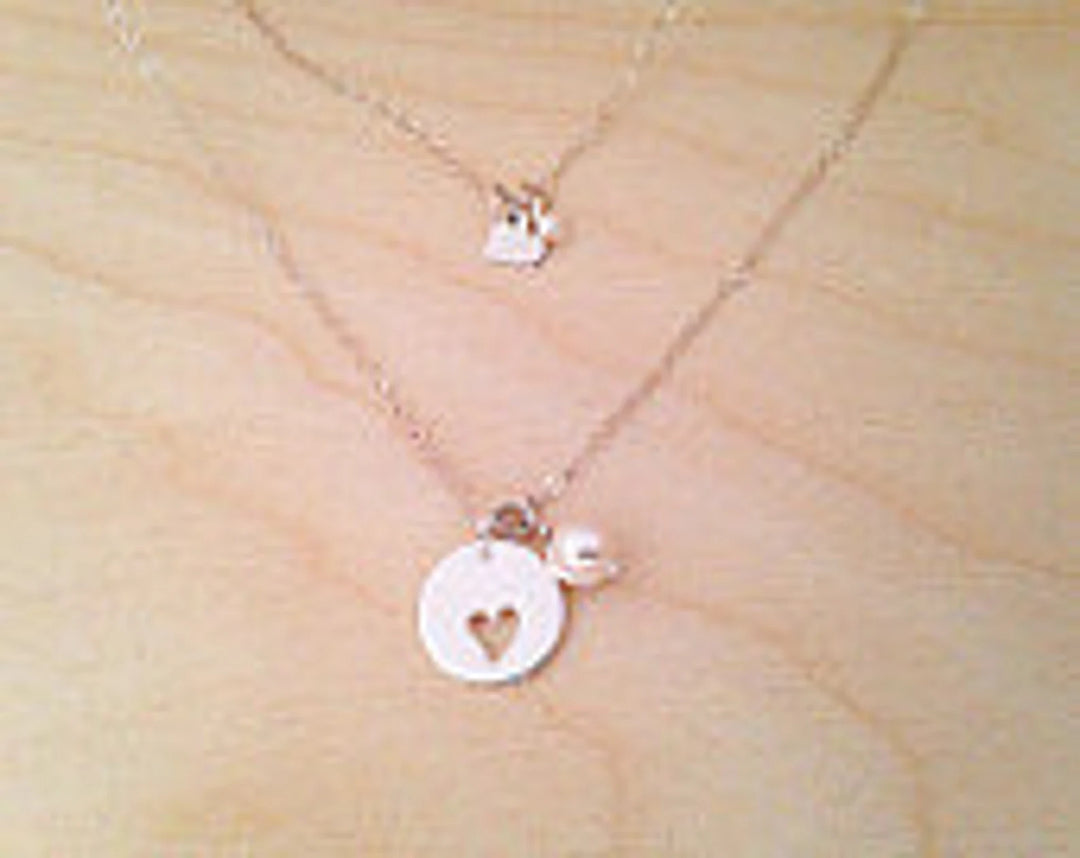 Mother Daughter Necklace Set,Cut-out Heart Necklace,Tiny Heart,mother daughter jewelry,mother daughter set,silver heart necklace,jewelry set