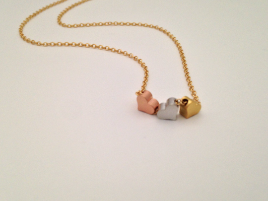 Tiny Hearts Necklace, Sisters jewelry, Gold heart necklace, Silver heart necklace, delicate, dainty