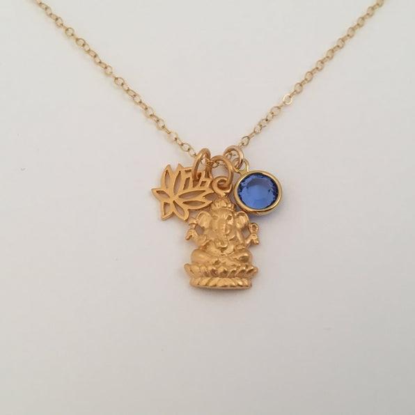 Ganesh Necklace with Lotus and Birthstone