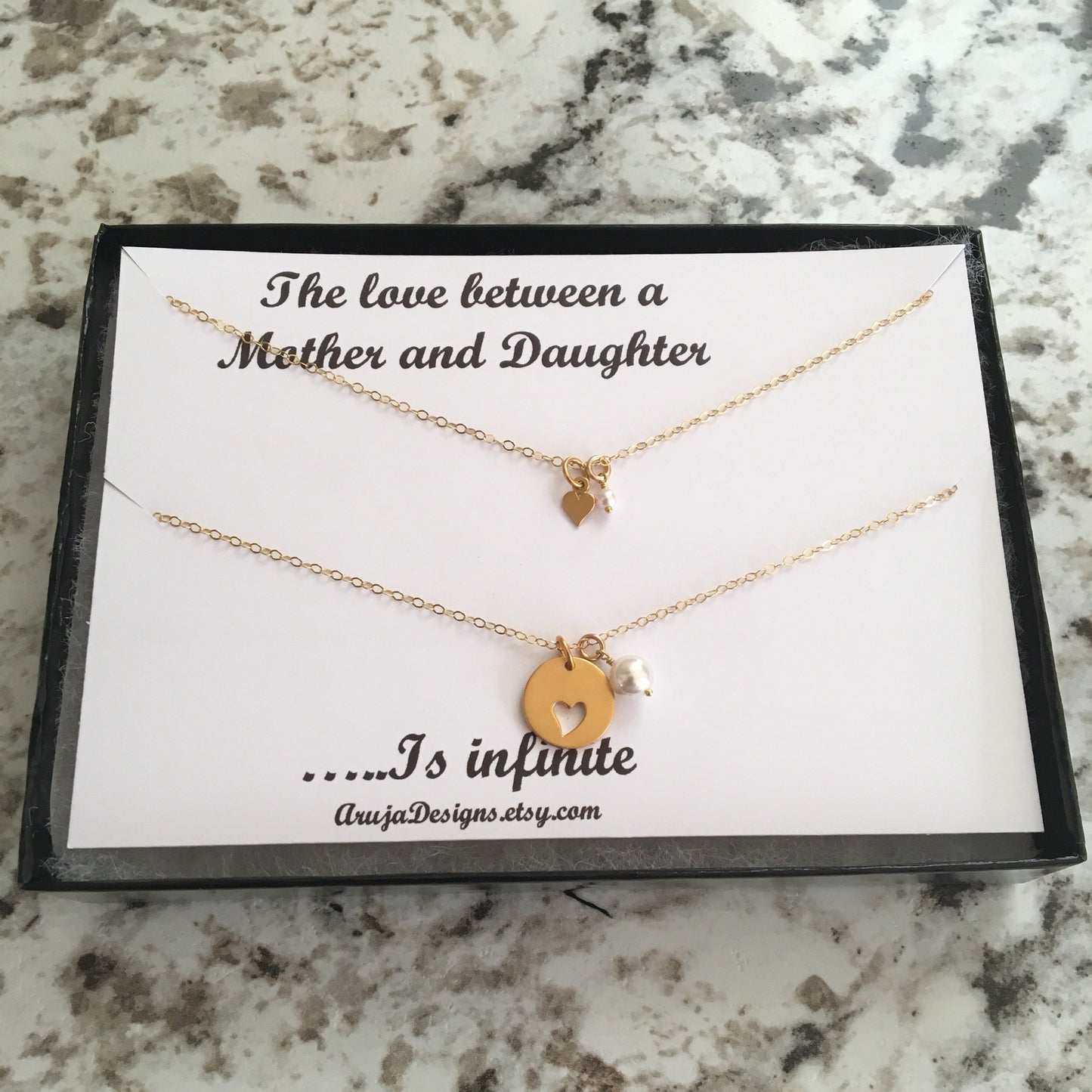 Mother Daughter cut-out heart Gold Necklace Set