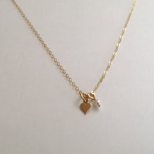Load image into Gallery viewer, Tiny gold heart necklace with pearl or birthstone
