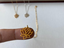 Load image into Gallery viewer, Lotus flower, lotus charm necklace, gold necklace, yoga jewelry, Meditation, spiritual, Zen
