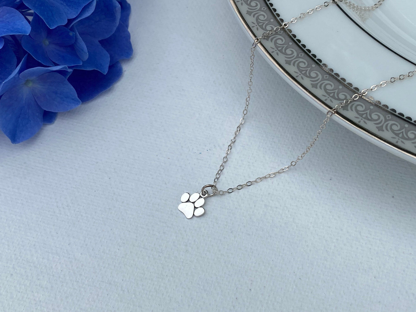 Paw print necklace, sterling silver charm necklace, dog mom or cat mom gift, pet loss, memory necklace, paw necklace