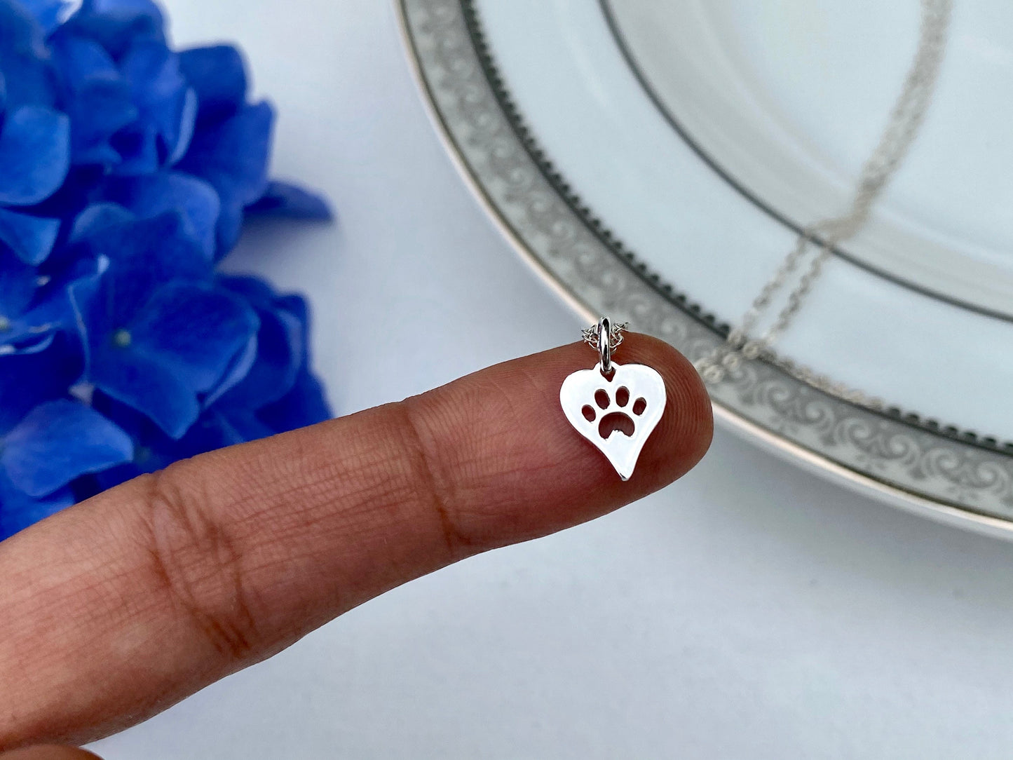 Paw print necklace, pet lovers gift, cat or dog paw print, cut out heart paw print, pet loss, memory necklace, gift for a friend