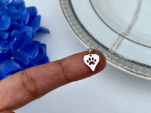 Load image into Gallery viewer, Paw print necklace, pet lovers gift, cat or dog paw print, cut out heart paw print, pet loss, memory necklace, gift for a friend
