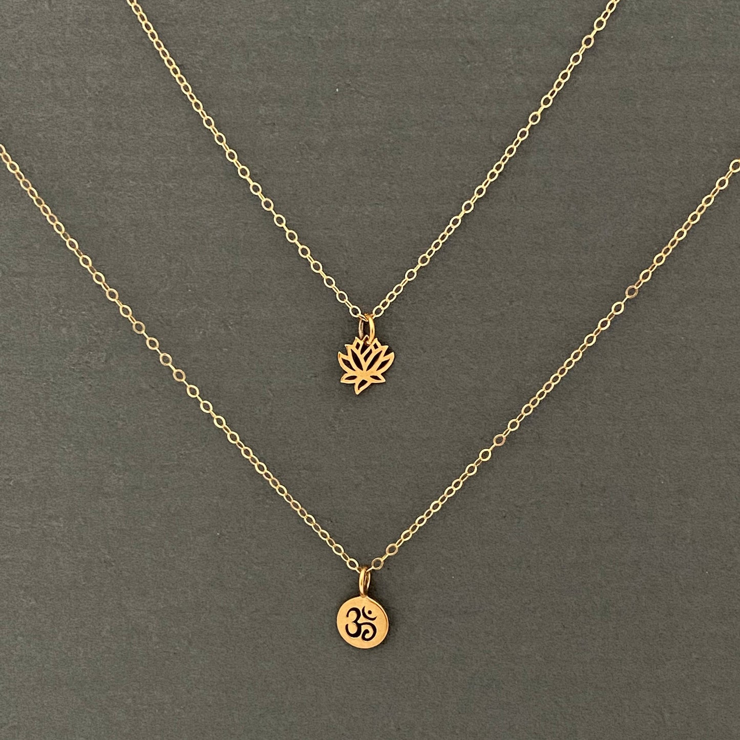 Om and Lotus flower layered necklaces