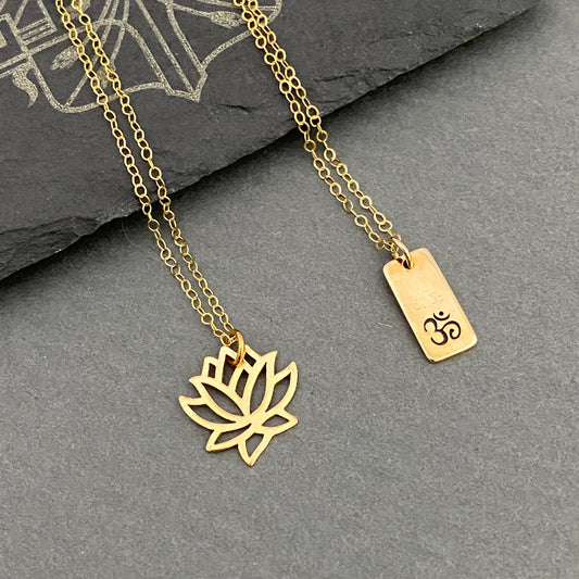 Ohm and lotus Layering Necklaces,Om Lotus layered Necklace, Yoga Jewelry, Spiritual Jewelry, layered necklace,ohm necklace,om necklace,lotus
