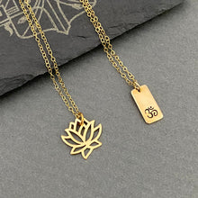 Load image into Gallery viewer, Ohm and lotus Layering Necklaces,Om Lotus layered Necklace, Yoga Jewelry, Spiritual Jewelry, layered necklace,ohm necklace,om necklace,lotus
