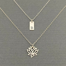 Load image into Gallery viewer, Om and Lotus flower layered necklaces, Om Lotus layering Necklaces, Yoga Jewelry, Spiritual Jewelry, layered necklace, om necklace
