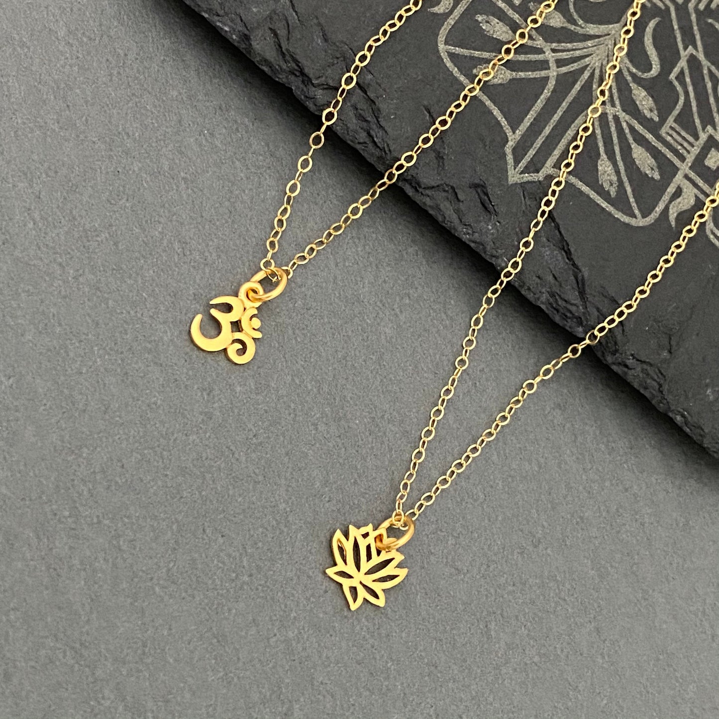 Om and Lotus flower layering necklaces, Yoga Jewelry, Spiritual Jewelry, layered necklace, om necklace