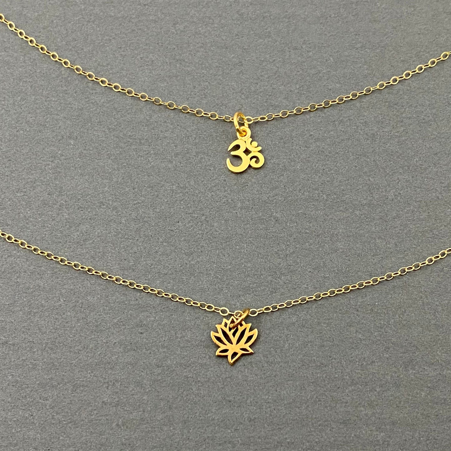 Om and Lotus flower layering necklaces, Yoga Jewelry, Spiritual Jewelry, layered necklace, om necklace