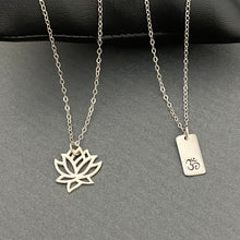 Load image into Gallery viewer, Om and Lotus flower layered necklaces, Om Lotus layering Necklaces, Yoga Jewelry, Spiritual Jewelry, layered necklace, om necklace
