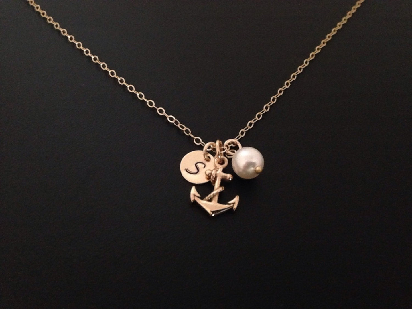 Personalized Gold OR Sterling Silver Anchor Necklace, Marine wife, Marine mom, Sailor jewelry, Initialed Disc,Navy wife, Navy mom jewelry