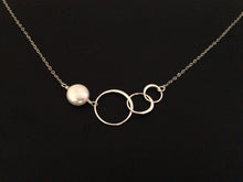 Load image into Gallery viewer, Three circles necklace, intertwined circles, eternity necklace, sterling silver, pearl necklace, infinity Necklace, bridesmaid gifts
