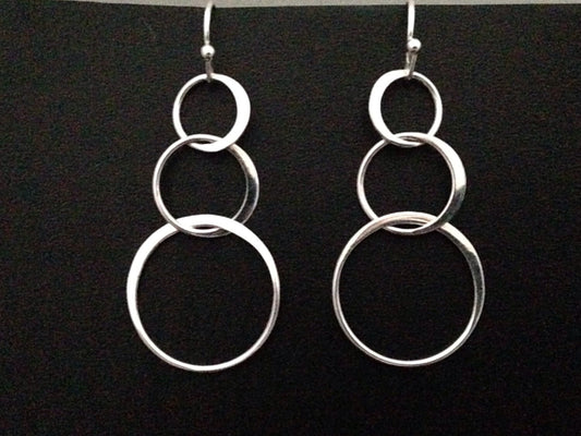 Three circle ring Earrings, eternity circle ring, sterling silver earrings, chrsitmas gift ideas